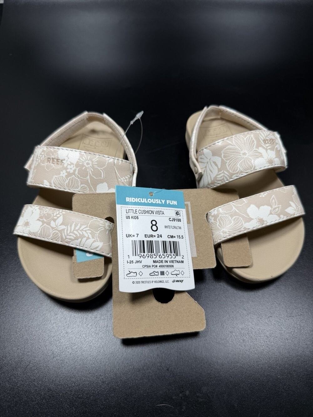 REEF Cushion Vista Girls White Floral Backstrap Sandals Size 8